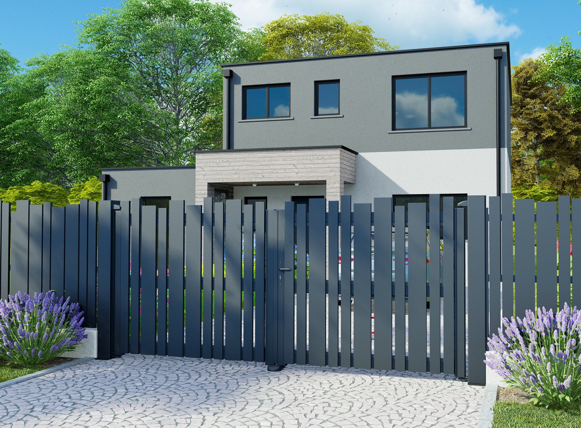 Klos Up Portail battant LIVIO - Gris Zinc 7016C