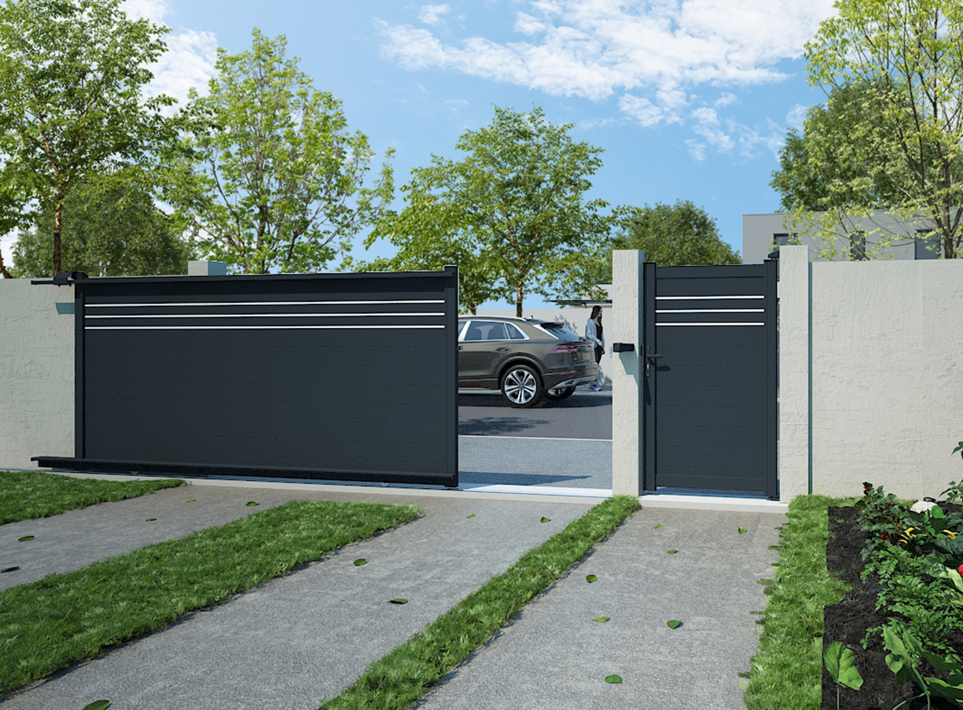 Klos Up portail coulissant en aluminium BABORD Gris Zinc 7016