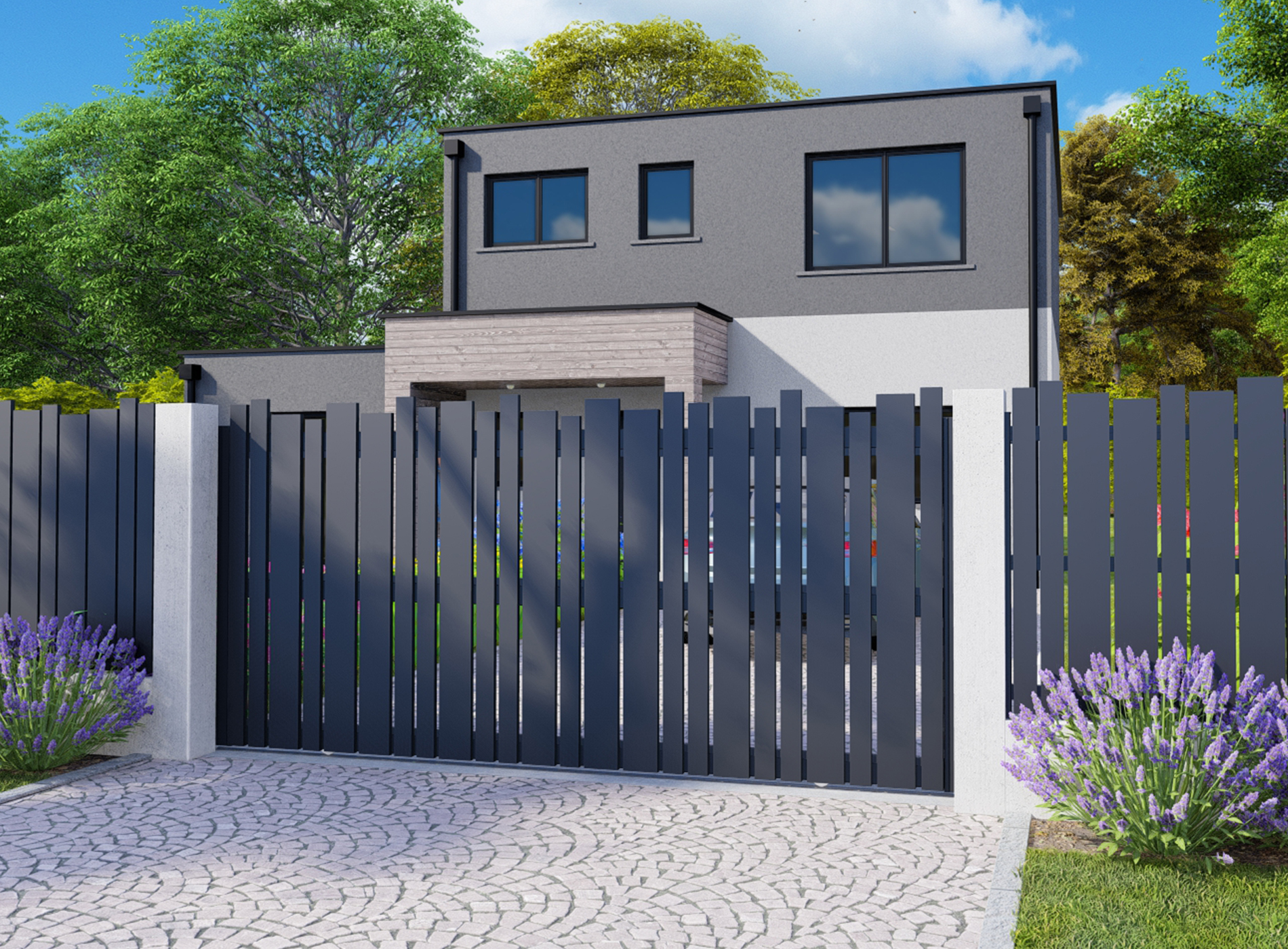 Klos Up Portail aluminium coulissant LIVIO - 7016 Gris Zinc