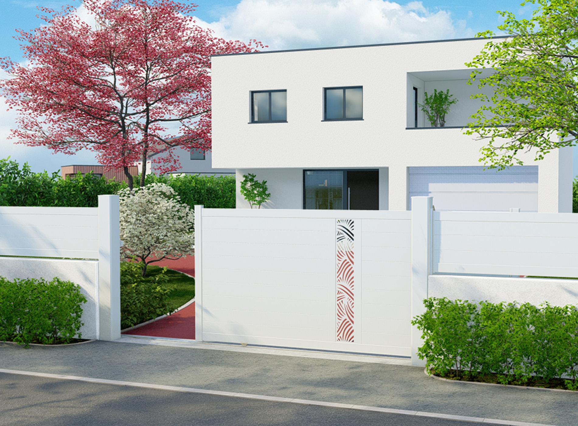 Portail décor coulissant PALM décor vertical Blanc 9016