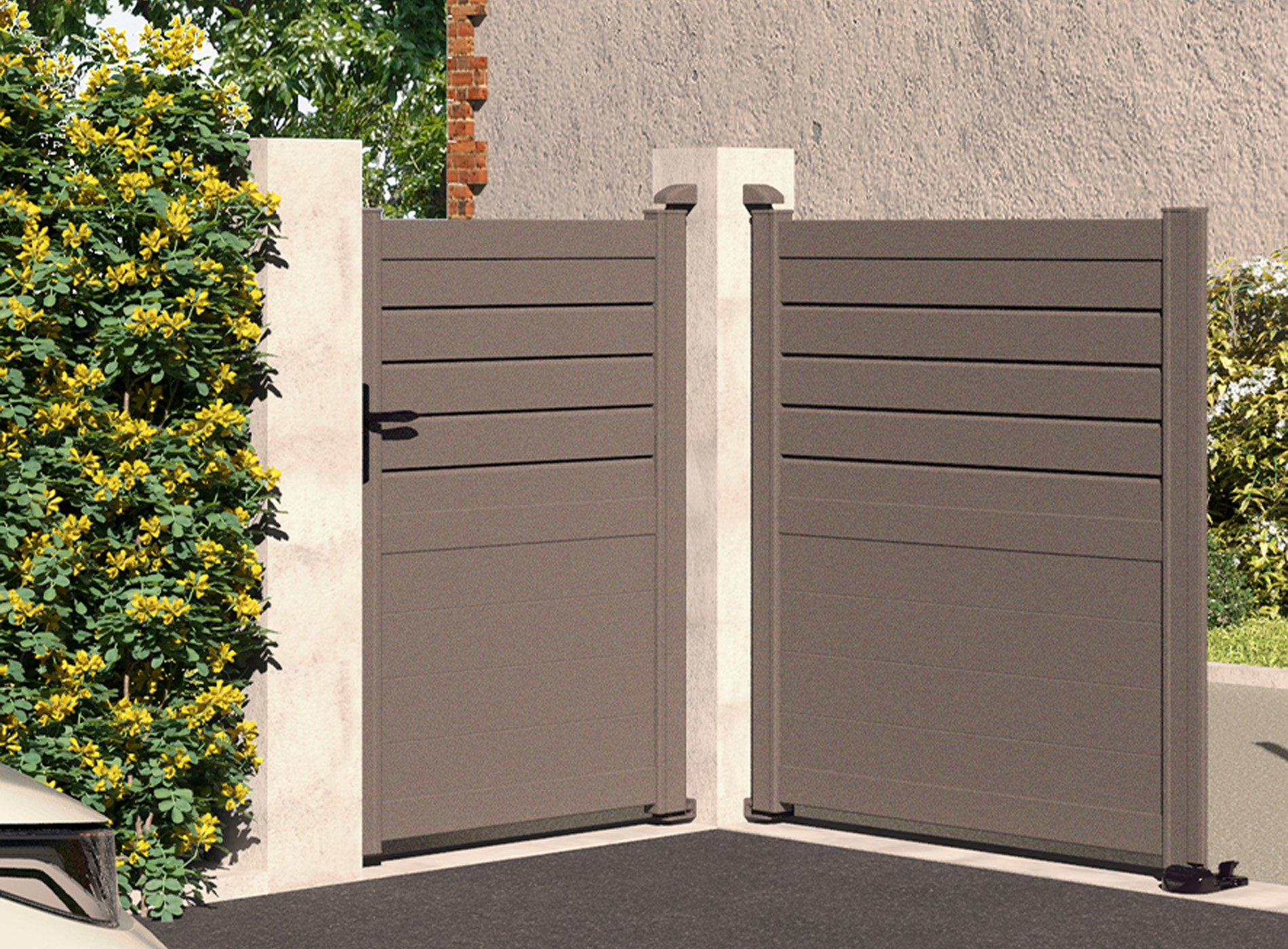 Klos Up Portillon aluminium CARNAC lames pleines et persiennes Gris Sable 2900