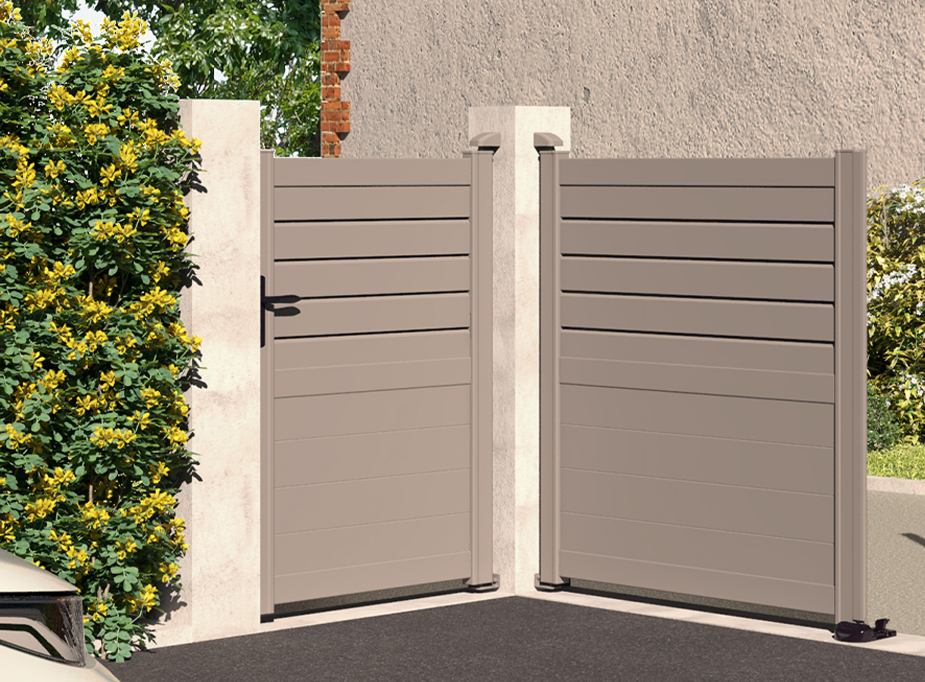 Klos Up Portillon aluminium CARNAC lames pleines et persiennes Gris Quartz 7039