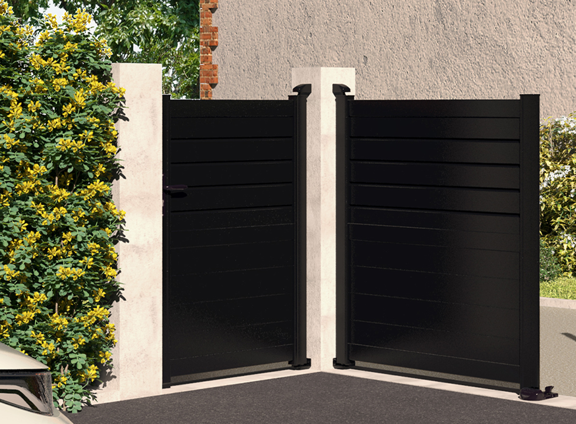 Klos Up Portillon aluminium CARNAC lames pleines et persiennes Noir 9005