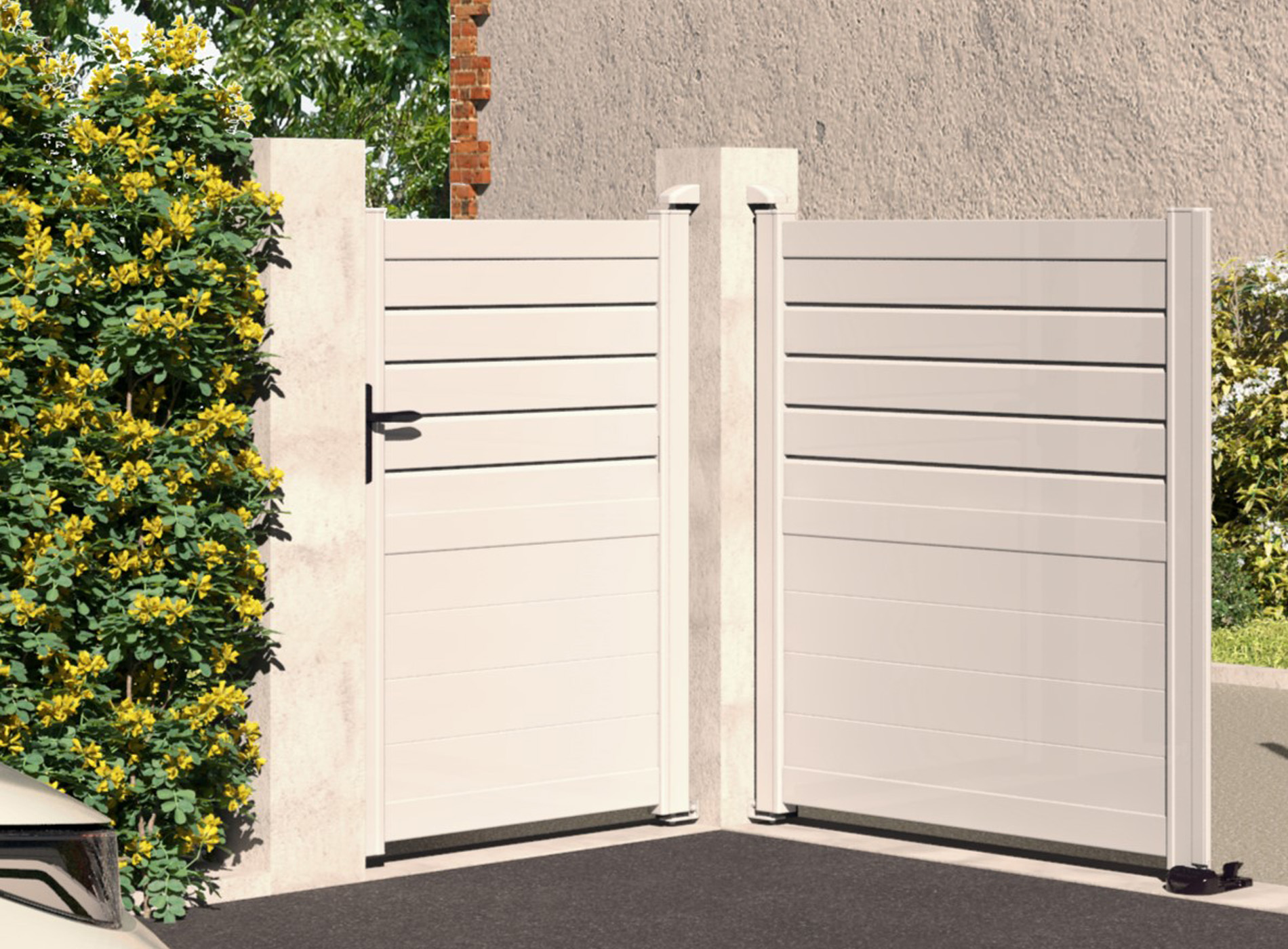 Klos Up Portillon aluminium CARNAC lames pleines et persiennes Blanc 9016
