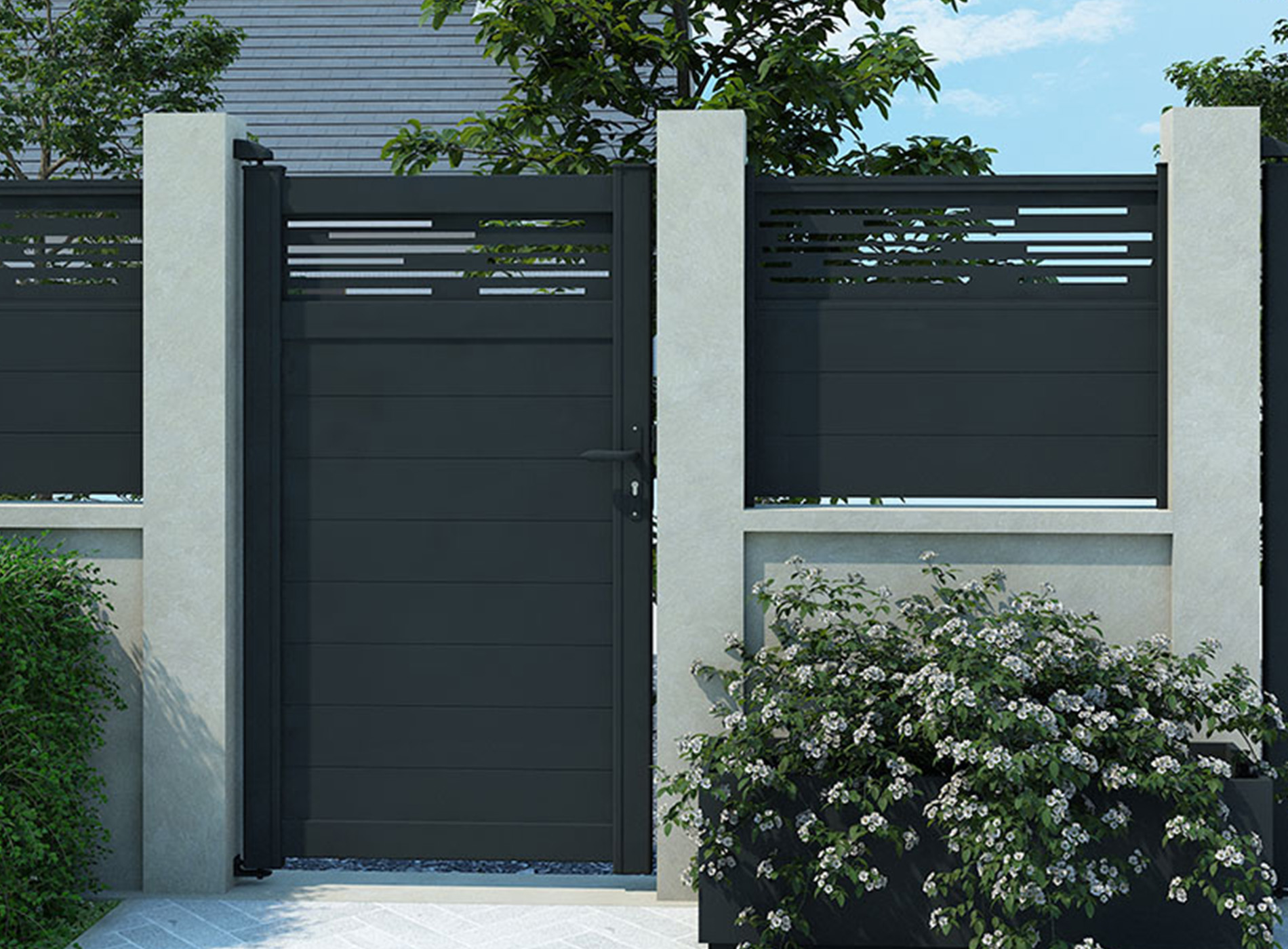 Portillon décor LIGNE horizontal Gris Zinc 7016C