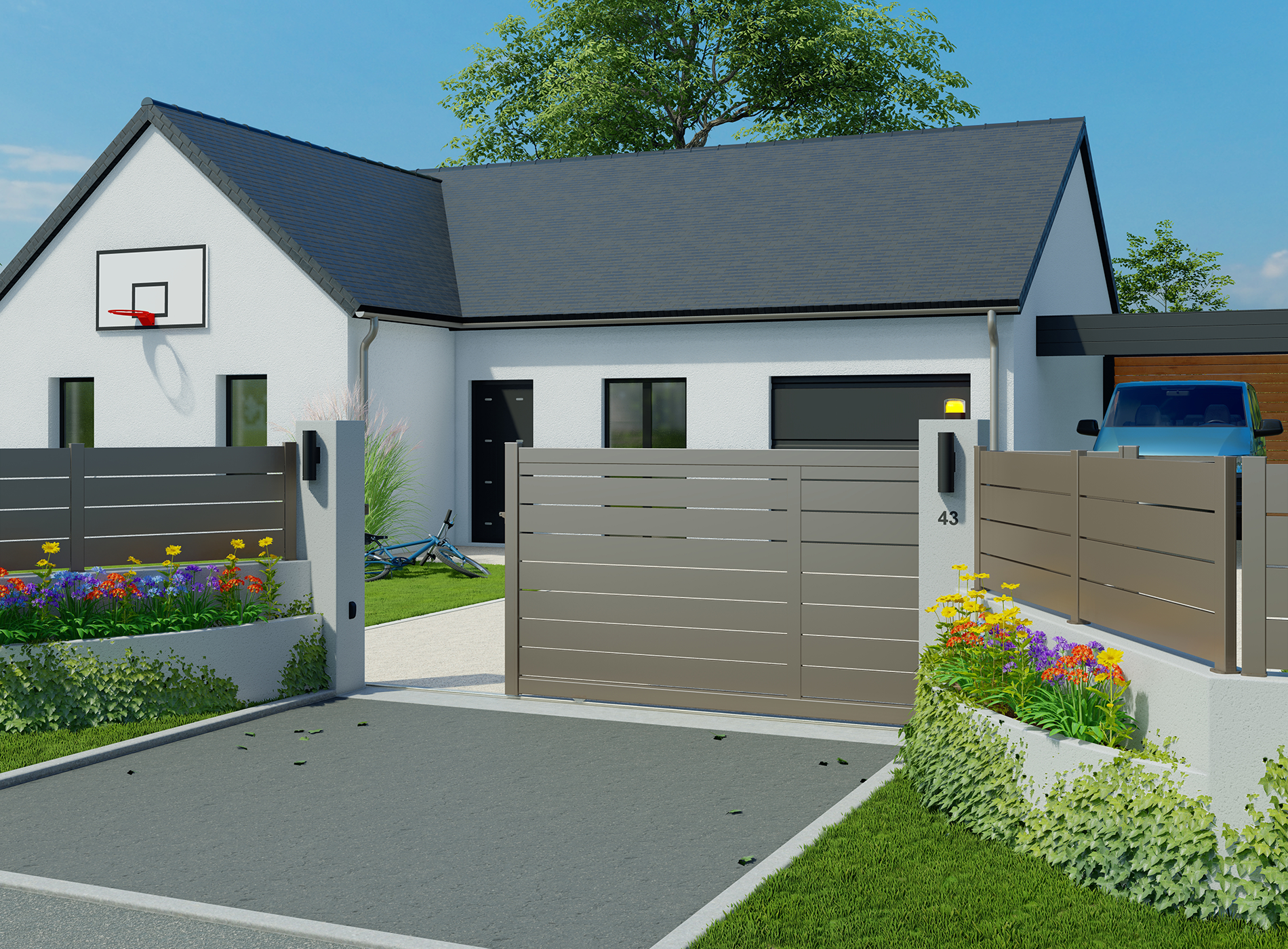 Portail coulissant BONO, Gris Quartz 7039