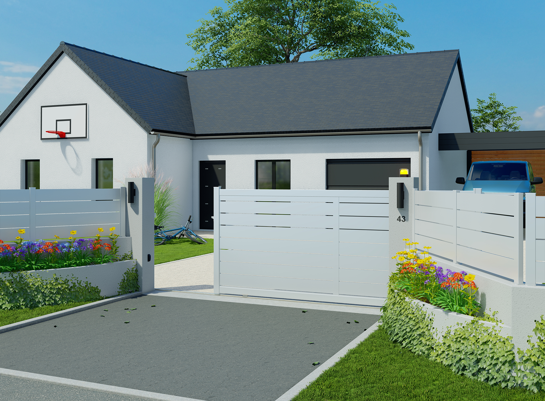 Portail coulissant BONO, Blanc 9016