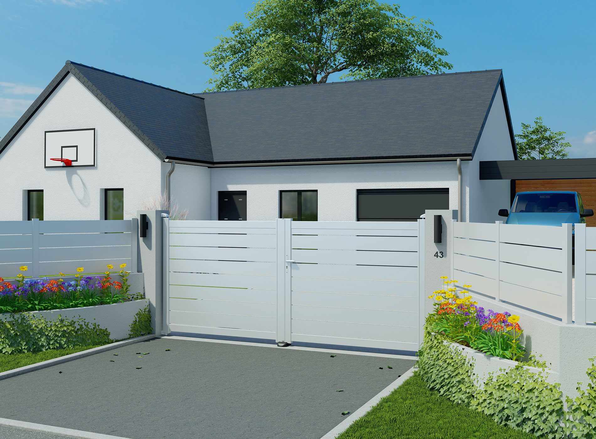 Portail en aluminium BONO, Blanc 9016