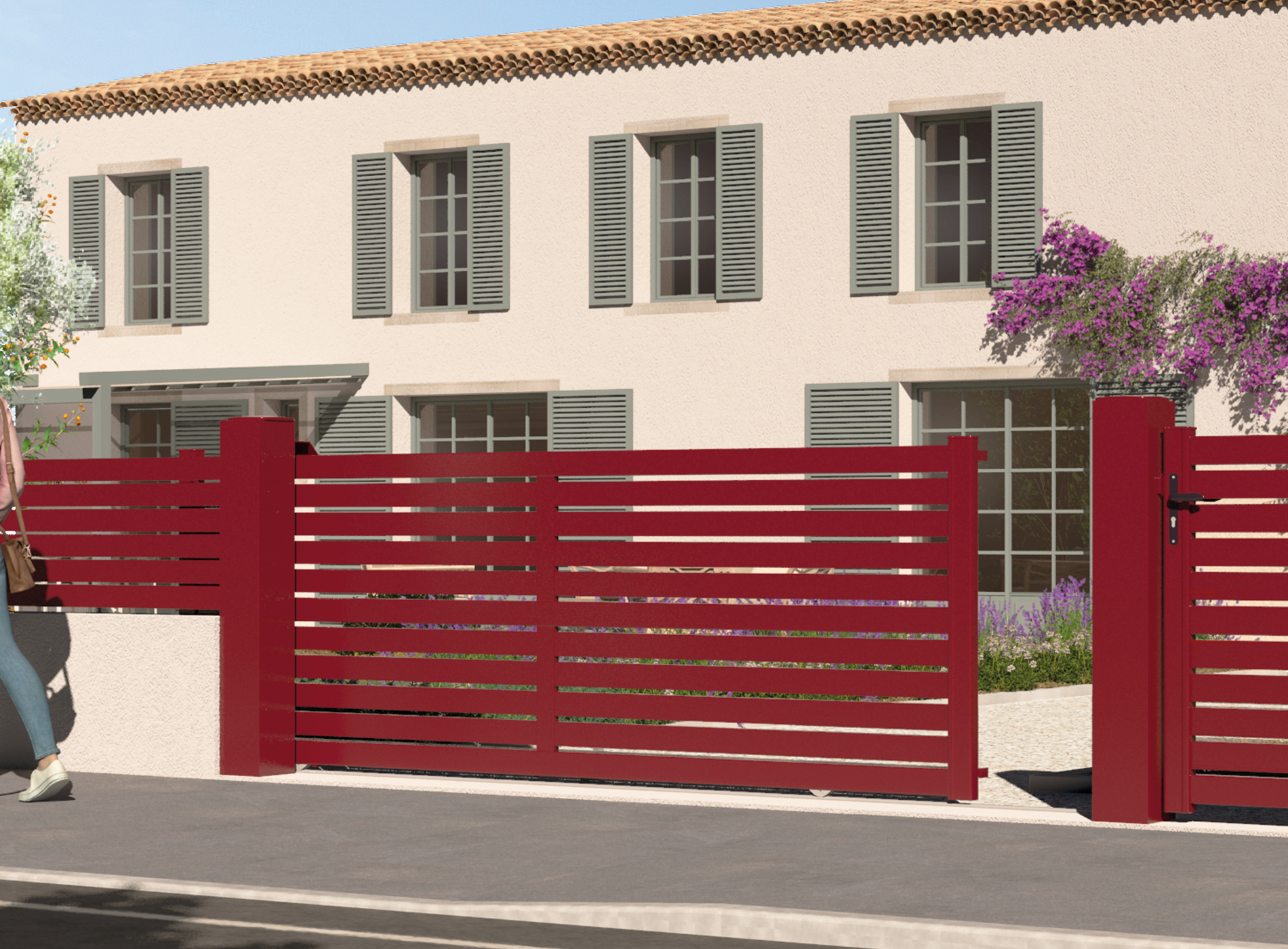 Portail coulissant en aluminium TREZ , rouge 3004