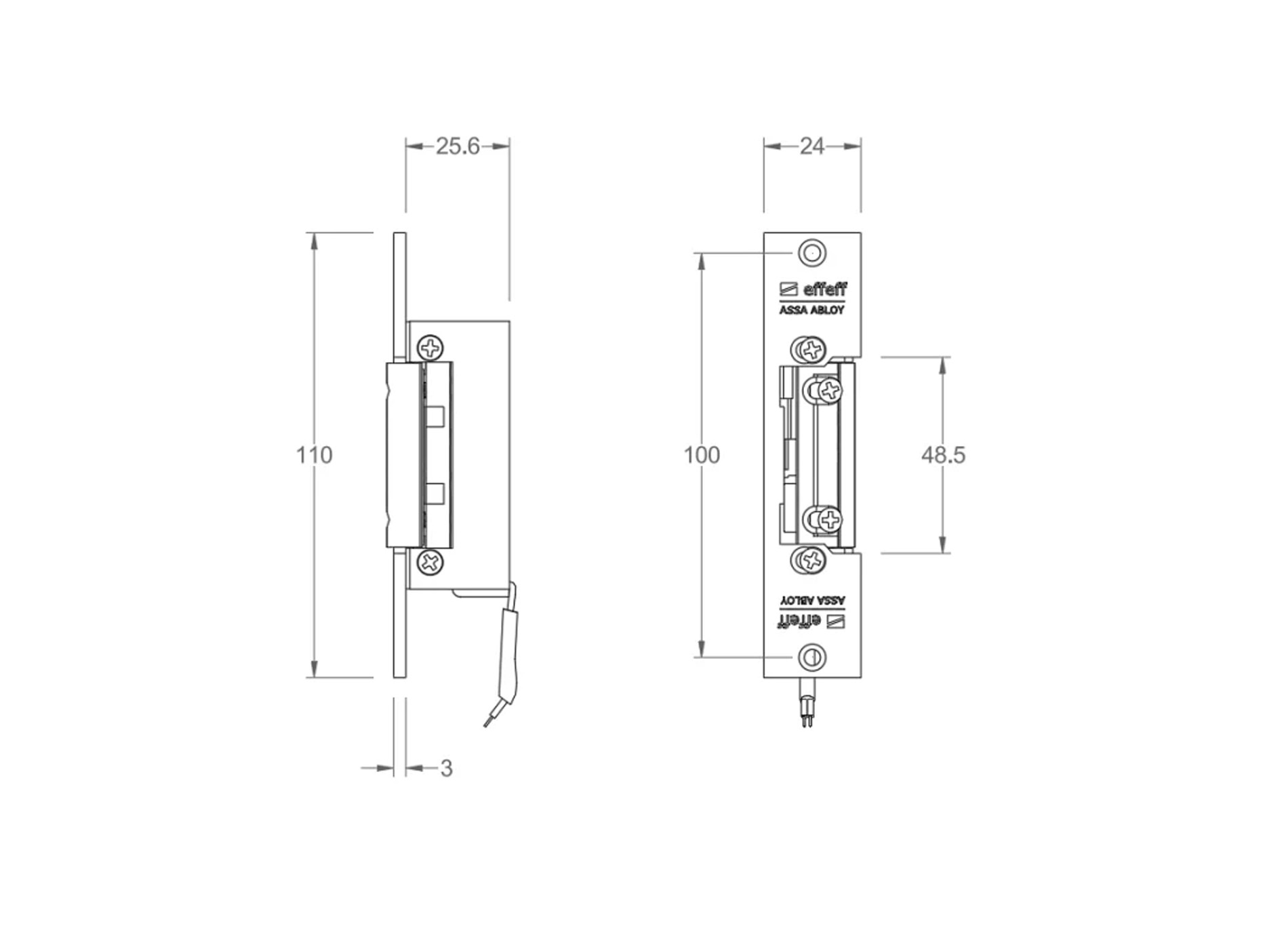 Gâche électrique dessin technique